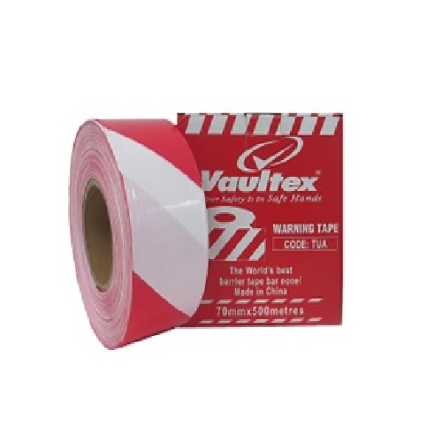 Supplier of Vaultex Red And White Warning Tape 70mm X 500 Meter in UAE